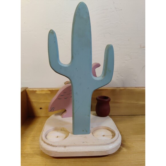 Vtg WOOD Kitch CACTUS Napkin Letter Toothpick HOLDER S&P Quail Saguaro USA - Picture 3 of 7
